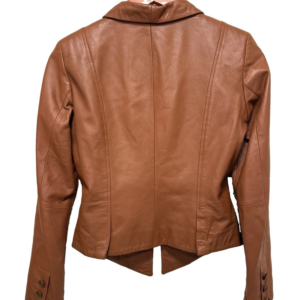 Blanc Noir Cognac Warm Rich Structured Leather Jacket XS - Picture 3 of 9